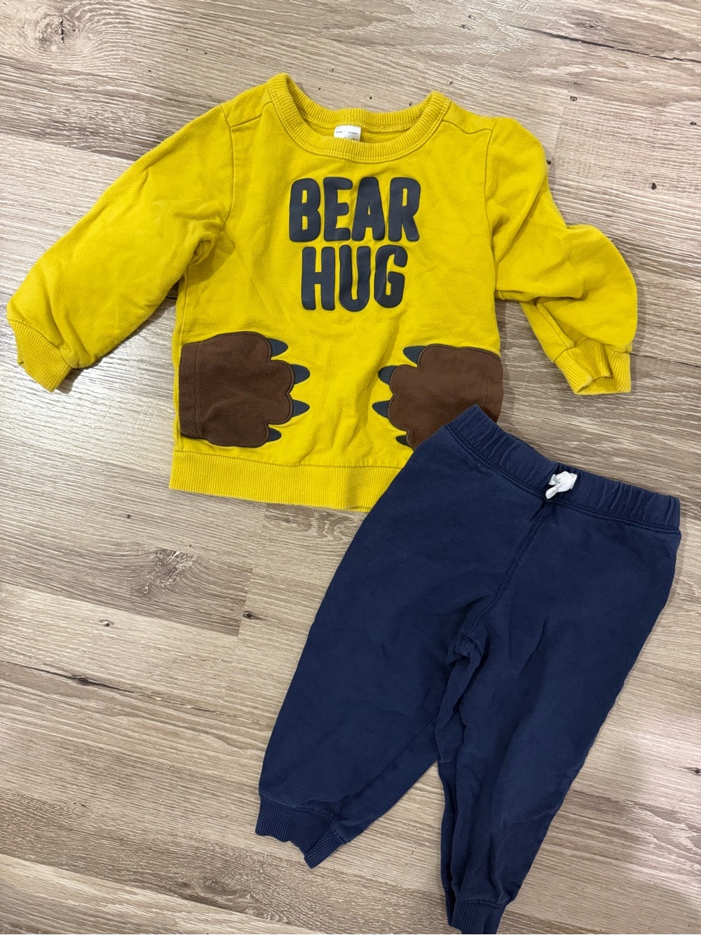 Toddler Yellow 'Bear Hug' Sweatshirt and Navy Jogger Set
